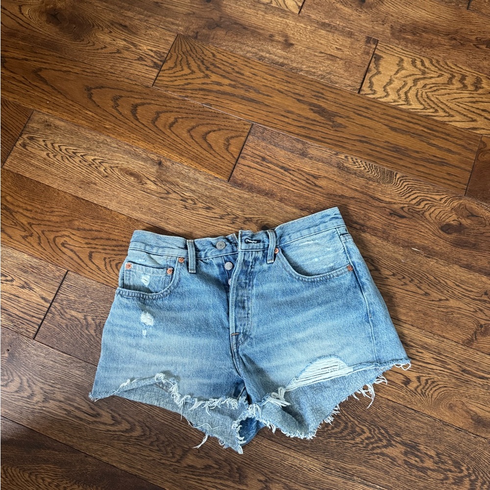 Levi's Light Blue Distressed Jean Shorts
